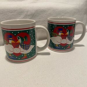 Vintage Green and Red Duck Coffee Mugs for Kitchen